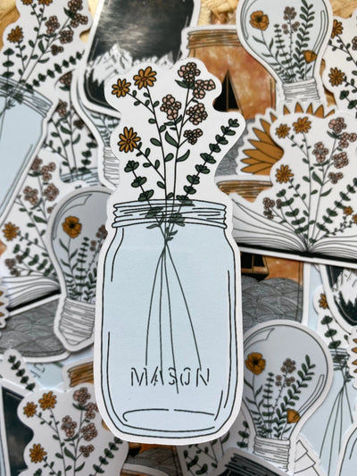 Flowers and Mason Jars - Sett med 6 klistremerker
