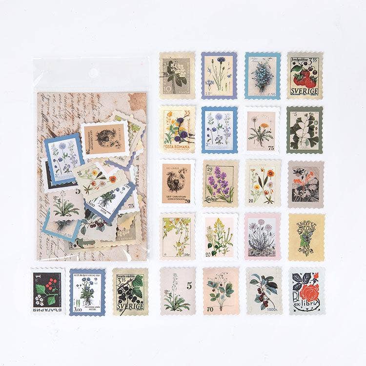 Postage Stamp Coated Paper Stickers - Plant love poems
