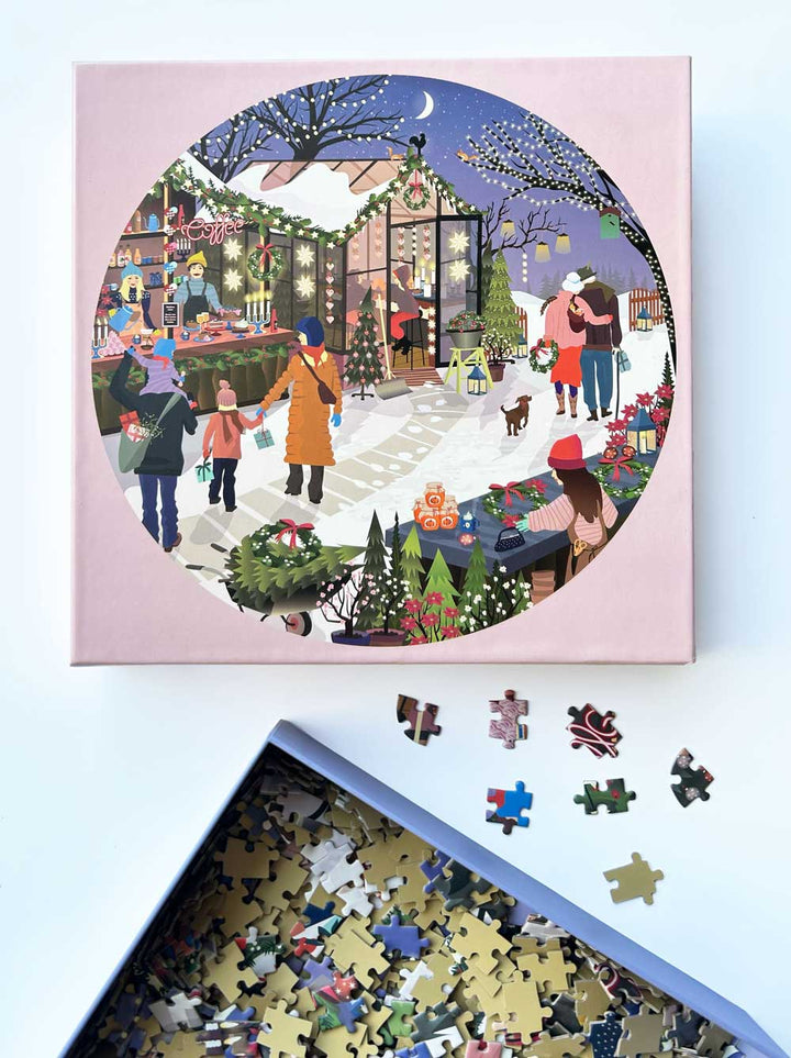 Christmas Market - Rundt puslespill med 1.000 brikker