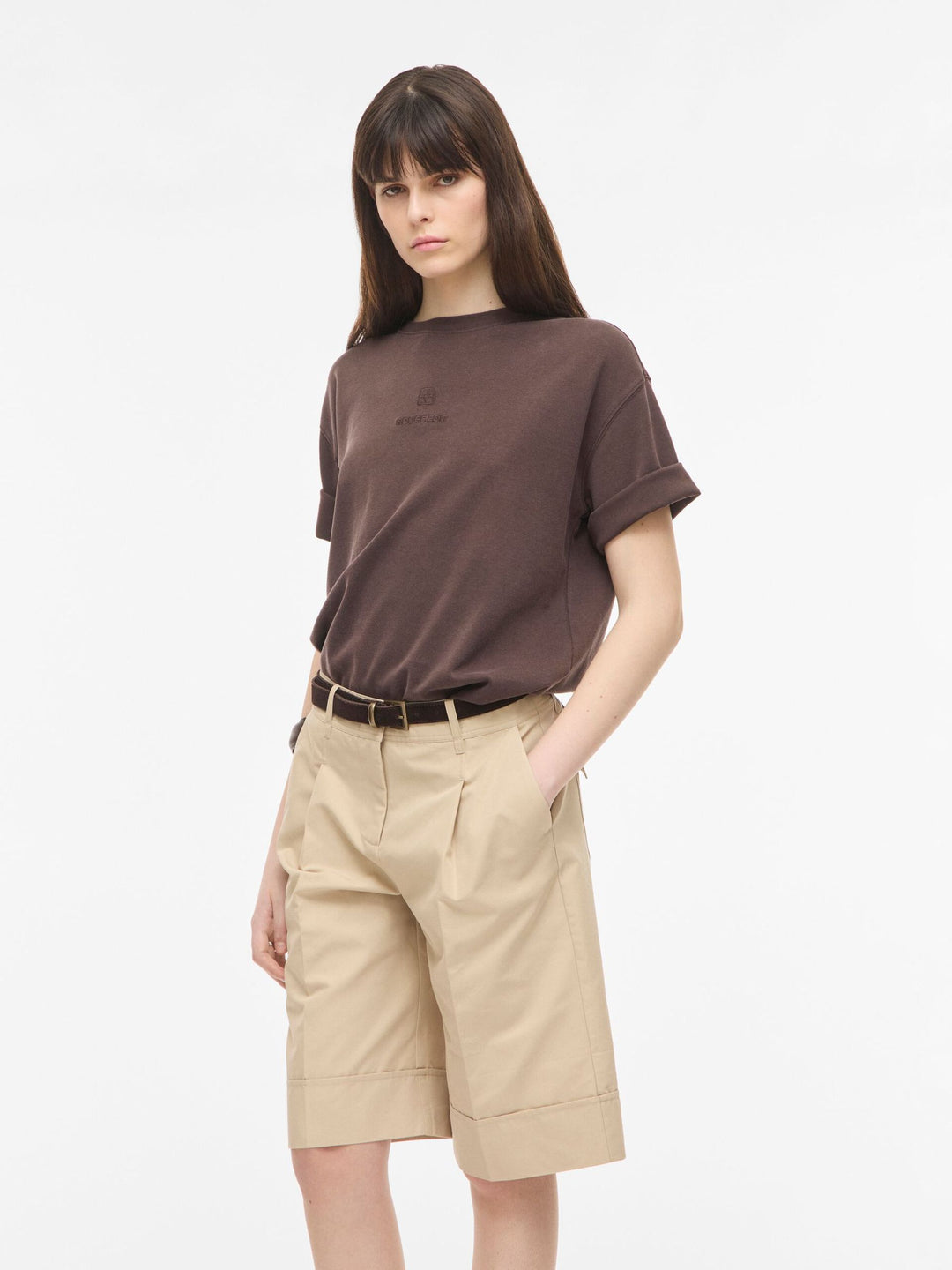 Rousophie 2/4 O-Neck Oversized Tee - Seal Brown