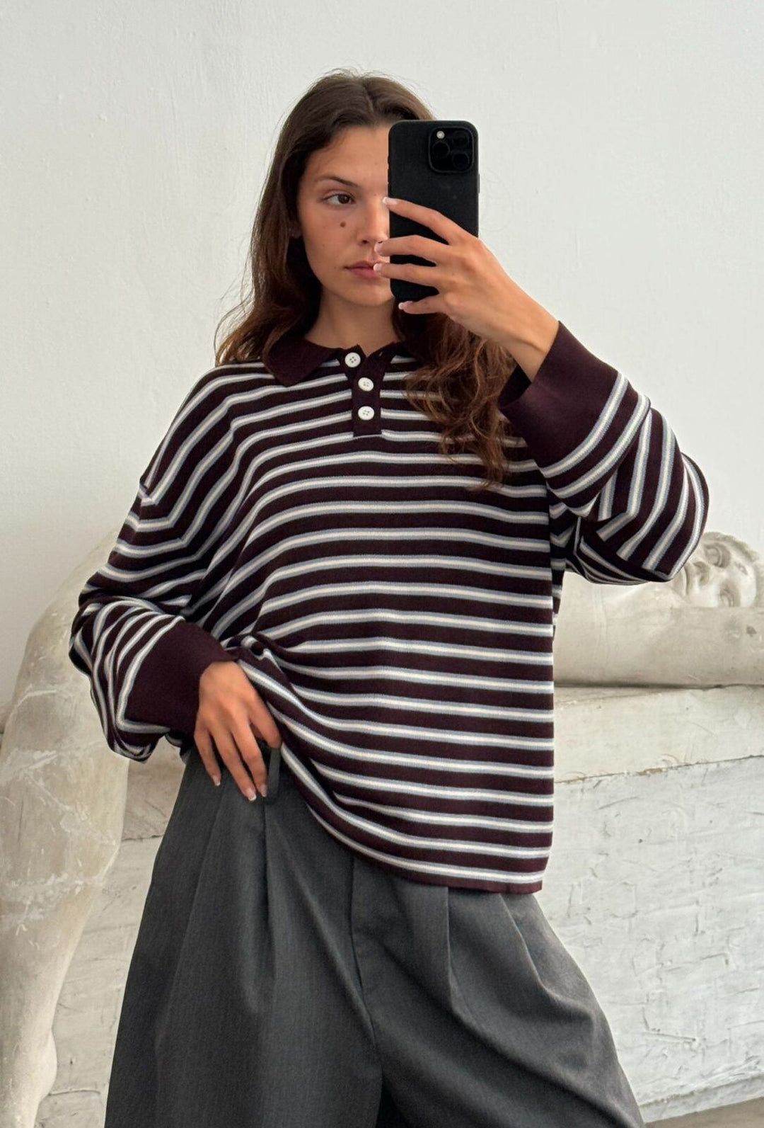Adanne Polo - Stripe Bordeaux/Blue