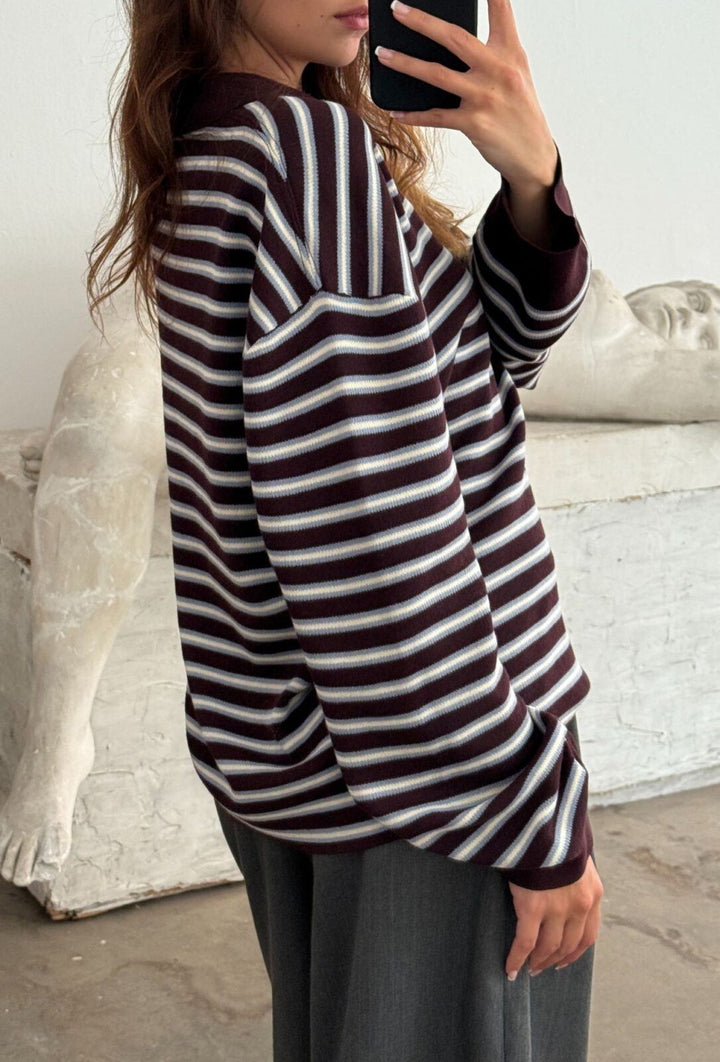 Adanne Polo - Stripe Bordeaux/Blue