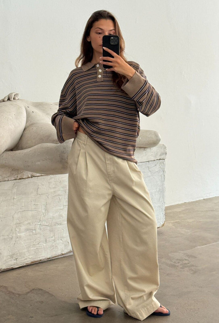 Adanne Polo - Stripe Beige/Bordeaux