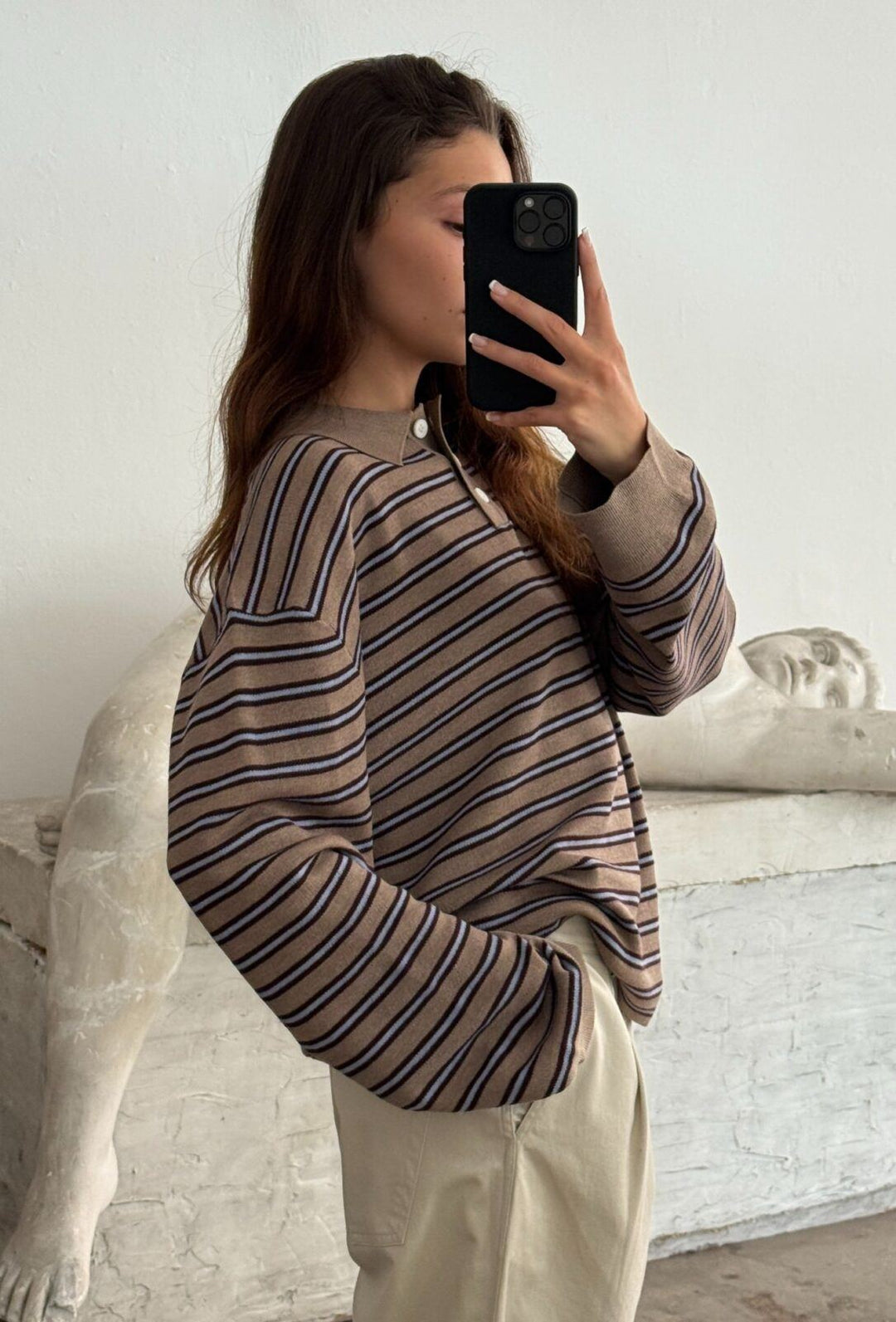 Adanne Polo - Stripe Beige/Bordeaux
