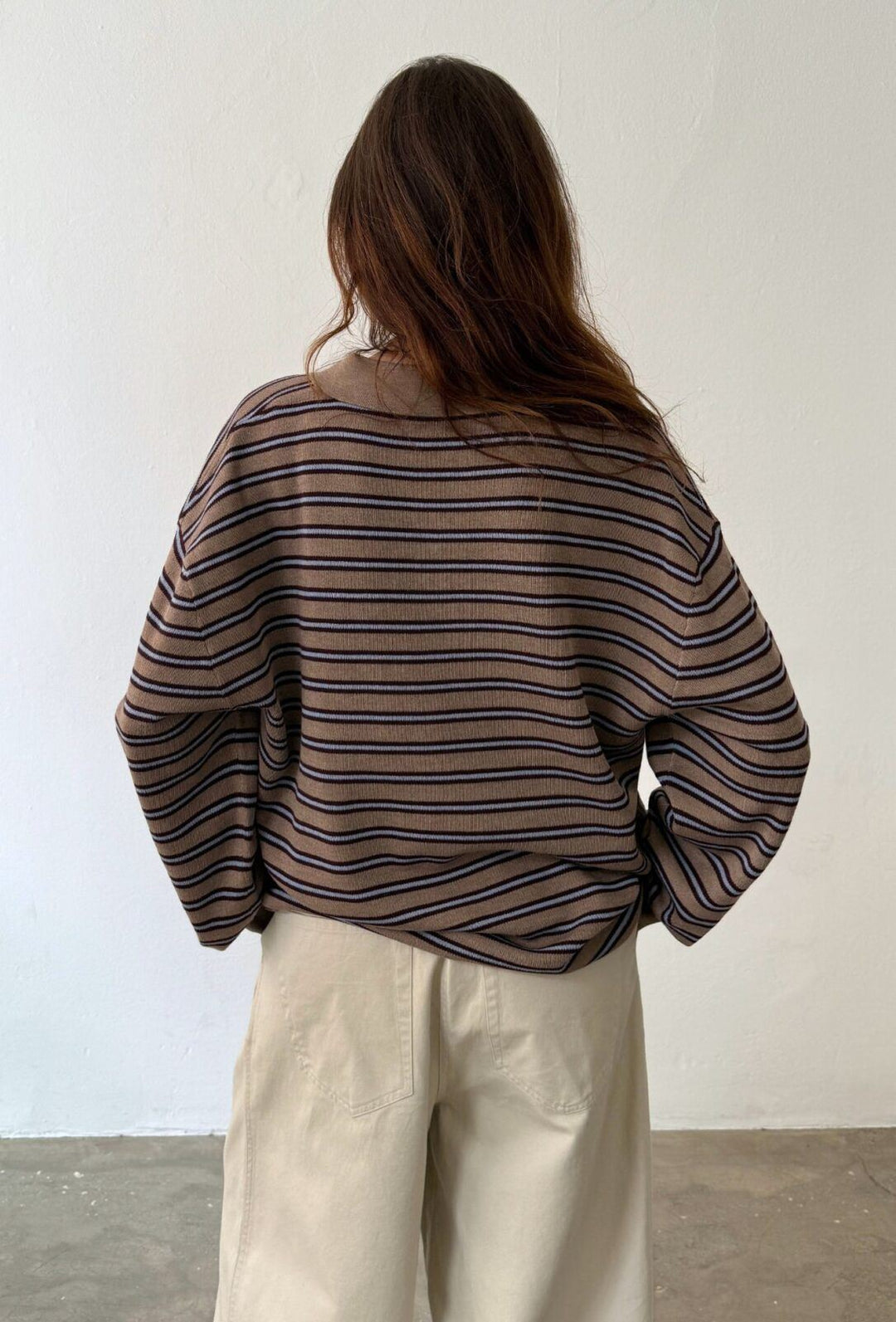 Adanne Polo - Stripe Beige/Bordeaux