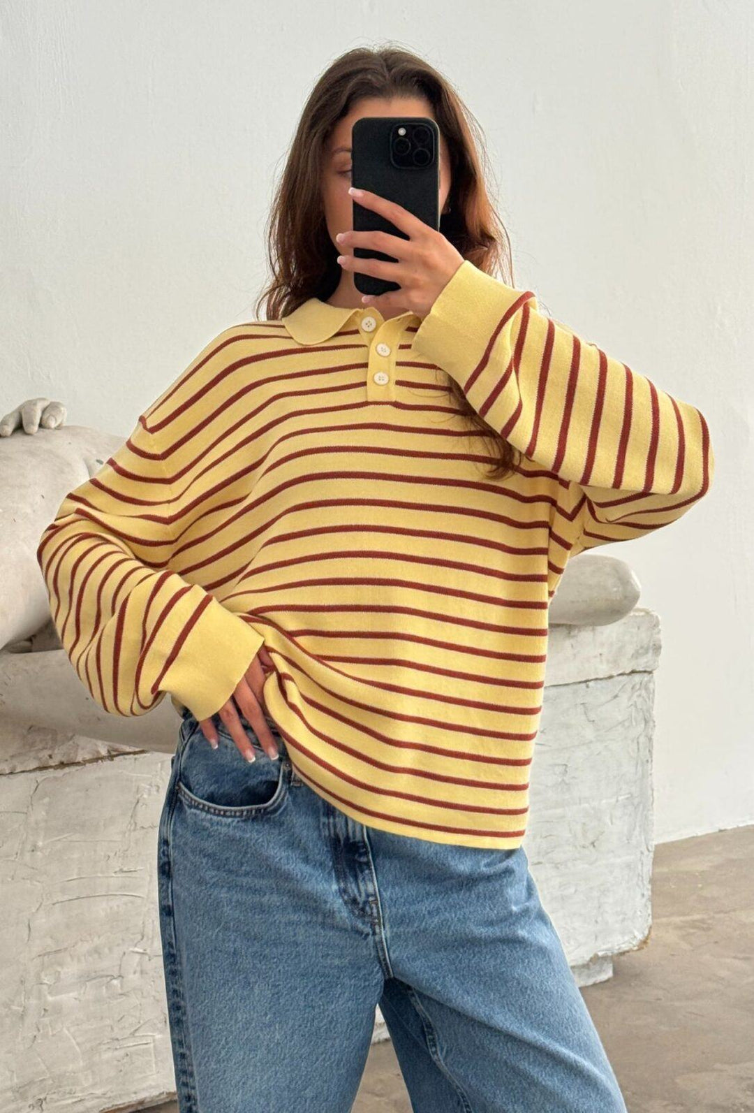 Adanne Polo - Stripe Yellow/Rust