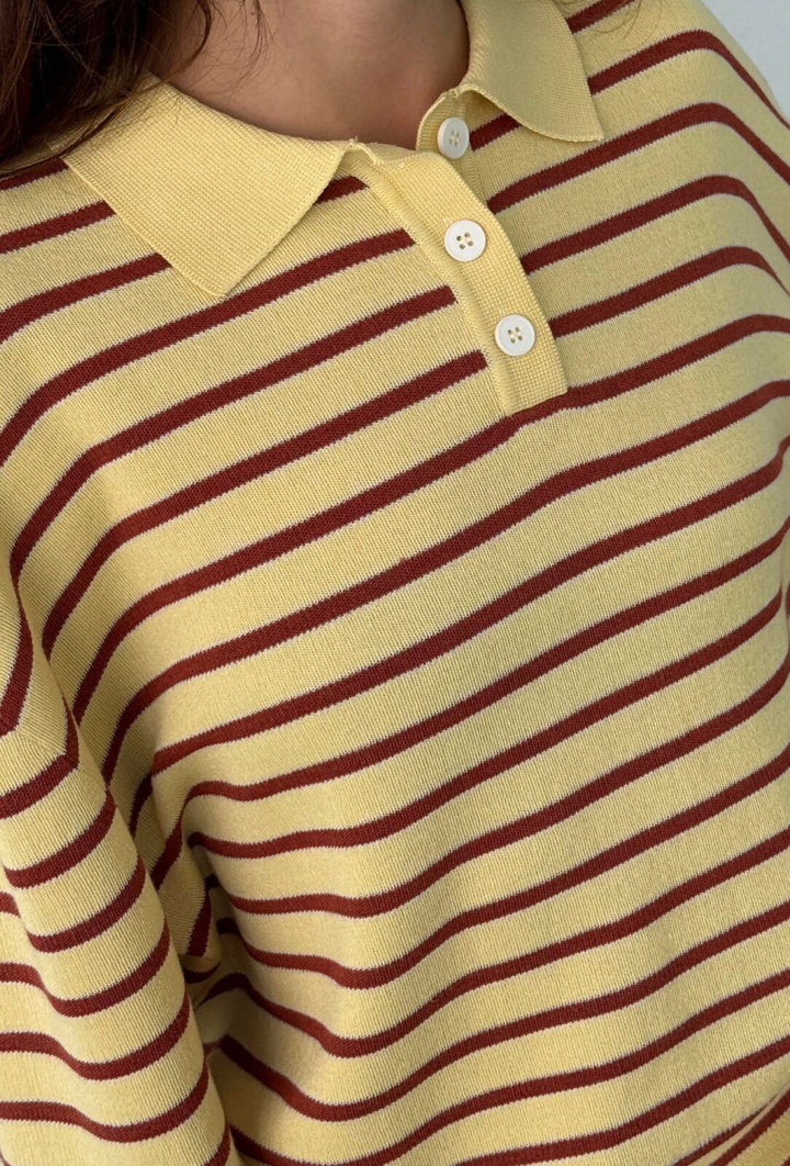 Adanne Polo - Stripe Yellow/Rust