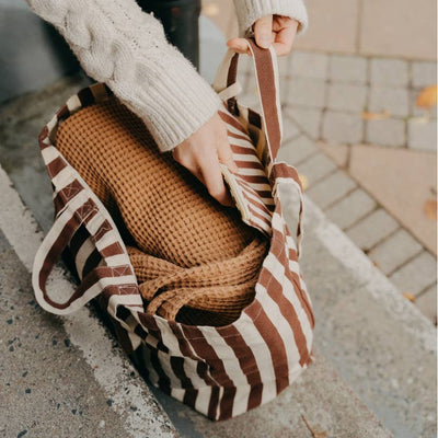 Striped boksformet handlenett - Brun