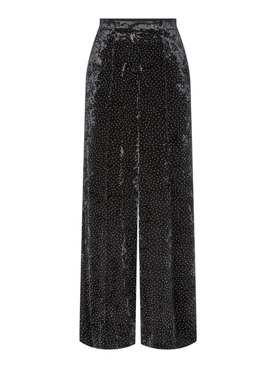 Yastillia Hw Velvet Wide Pant - Black W Rhinestones