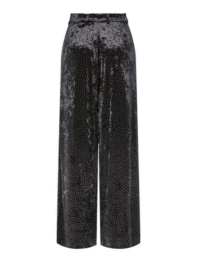 Yastillia Hw Velvet Wide Pant - Black W Rhinestones