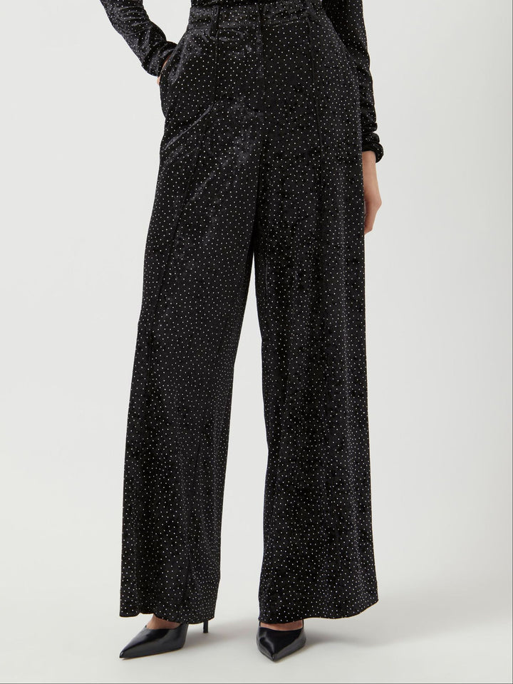 Yastillia Hw Velvet Wide Pant - Black W Rhinestones