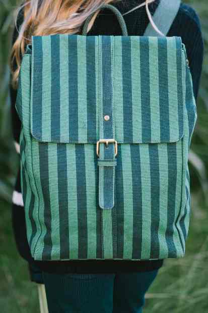 Organic Backpack - Striped Green