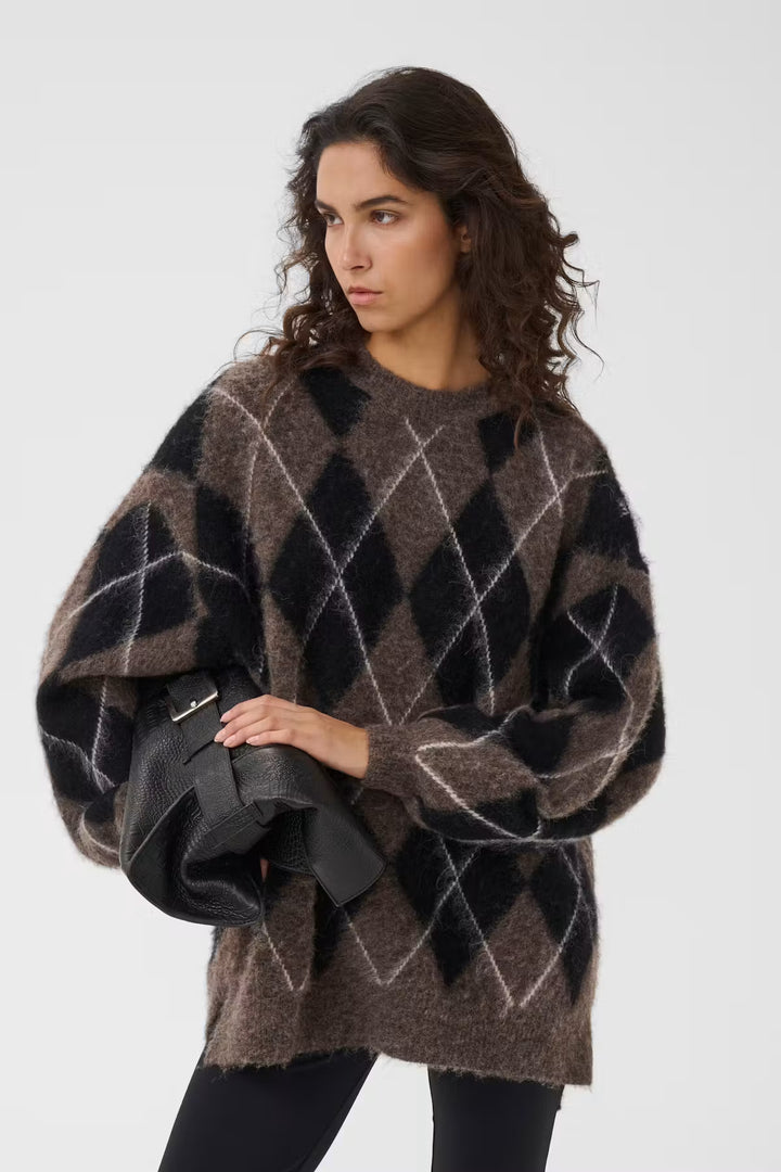 GZsida multi long pullover - Black/Chestnut/Ivory