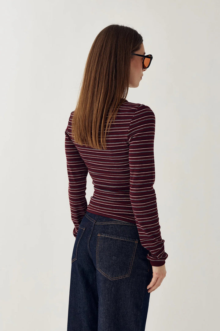 N-Mykel Ls Top - Dizzy Burgundy Stripe