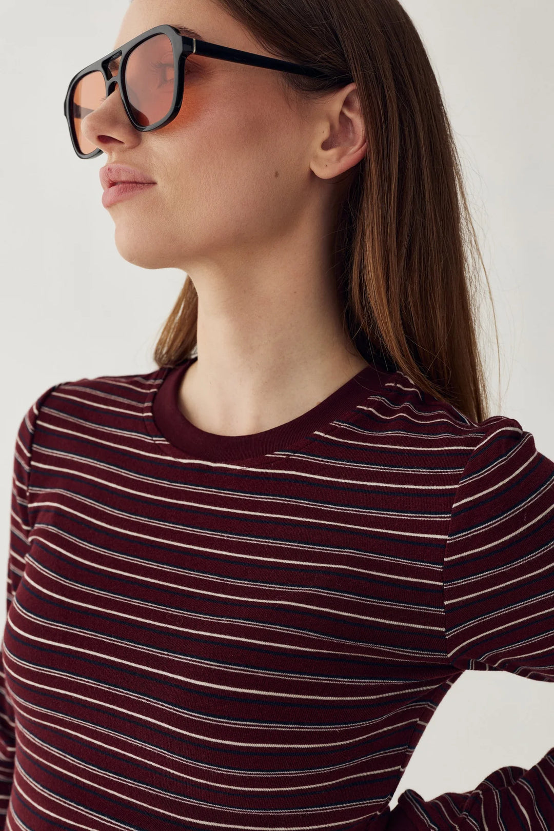 N-Mykel Ls Top - Dizzy Burgundy Stripe