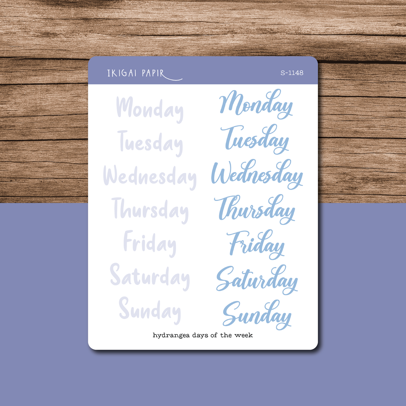 Days of the Week Sticker Sheet - Hydrangea Blue