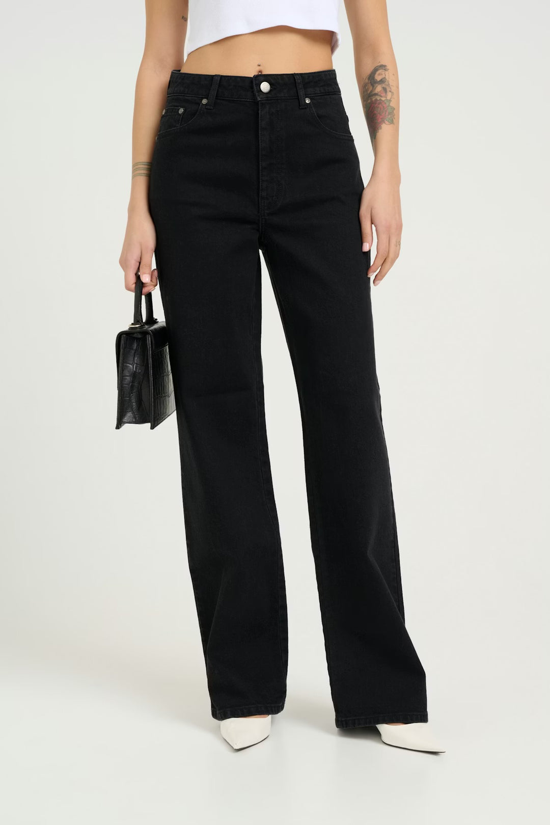 ZolinaGZ wide jeans NOOS - Washed dark black - Black