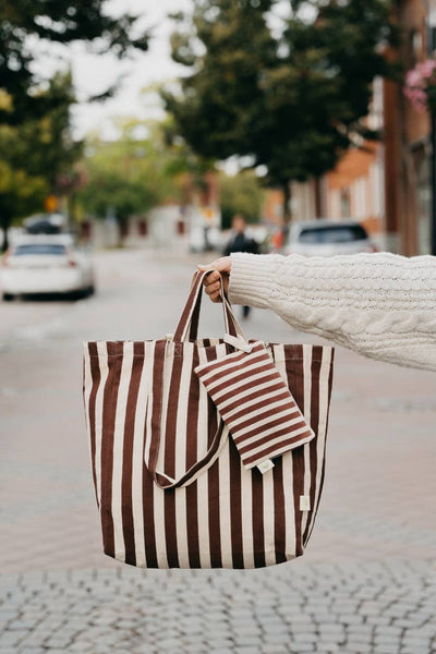 Striped boksformet handlenett - Brun