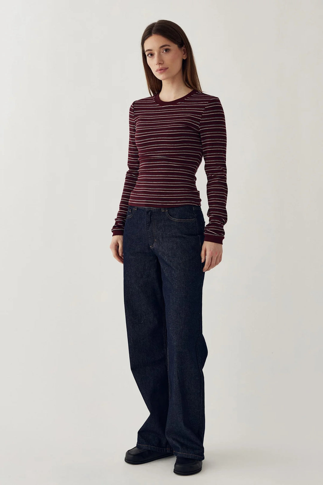 N-Mykel Ls Top - Dizzy Burgundy Stripe