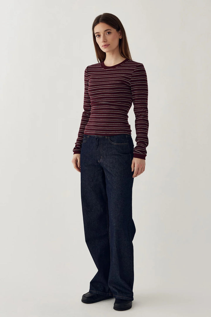 N-Mykel Ls Top - Dizzy Burgundy Stripe