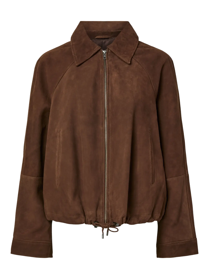 Yasnoel Suede Leather Bomber Jacket - Pinecone