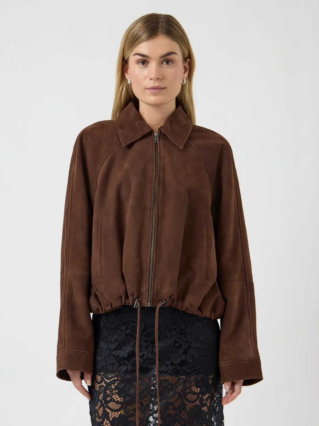 Yasnoel Suede Leather Bomber Jacket - Pinecone