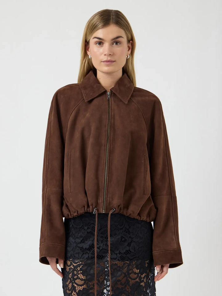 Yasnoel Suede Leather Bomber Jacket - Pinecone