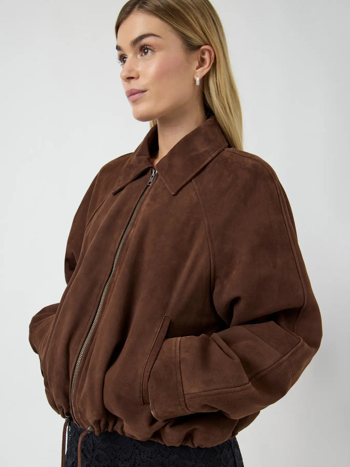 Yasnoel Suede Leather Bomber Jacket - Pinecone