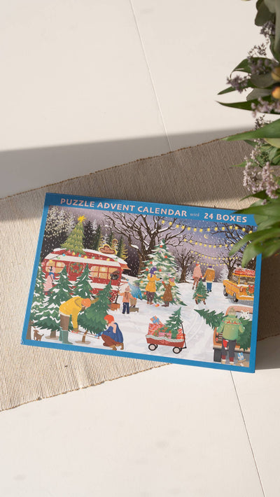 CHRISTMAS TREES & SNOW FLAKES - Puslespillkalender med 1000 brikker