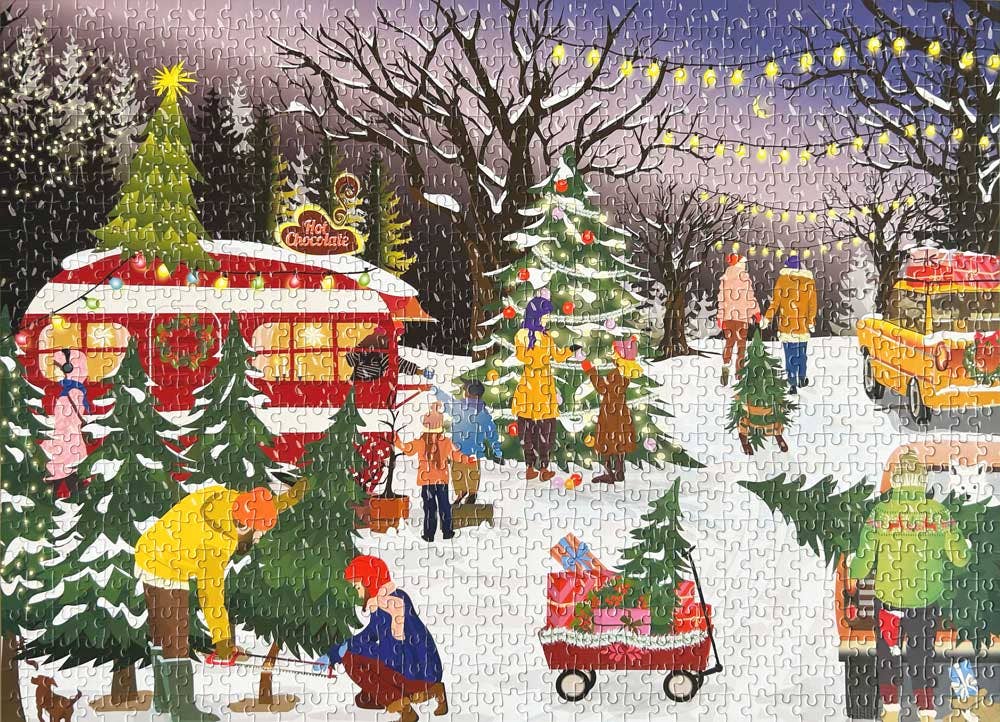 CHRISTMAS TREES &amp; SNOW FLAKES - Puslespillkalender med 1000 brikker