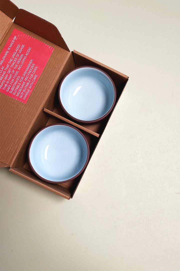 Clayware bowl Terracotta/blue - sett med 2