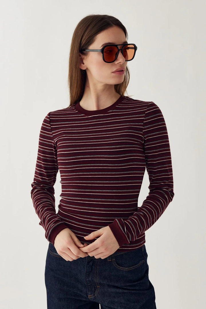 N-Mykel Ls Top - Dizzy Burgundy Stripe