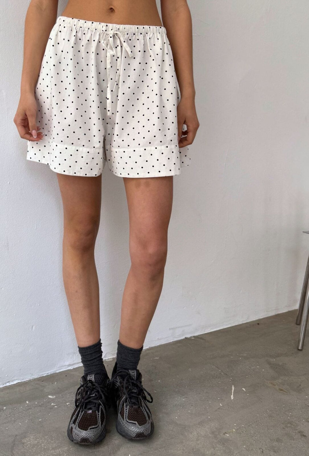 Ploy Dot Shorts - White Small Black Dot