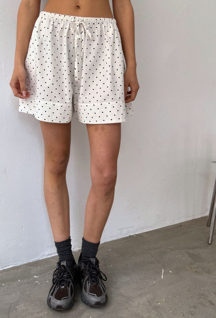 Ploy Dot Shorts - White Small Black Dot