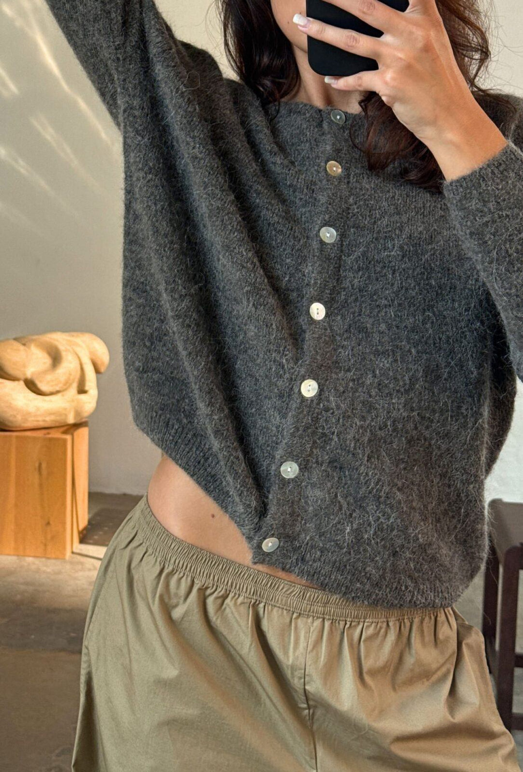 Flora Cardigan Knit - Mole Melange