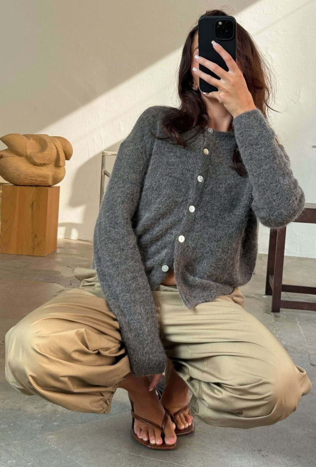 Flora Cardigan Knit - Mole Melange
