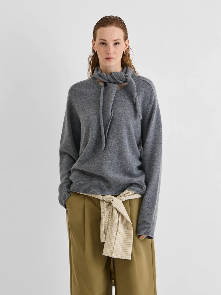Roukate L/S V-Neck Knit/1 - Dark Grey Melange