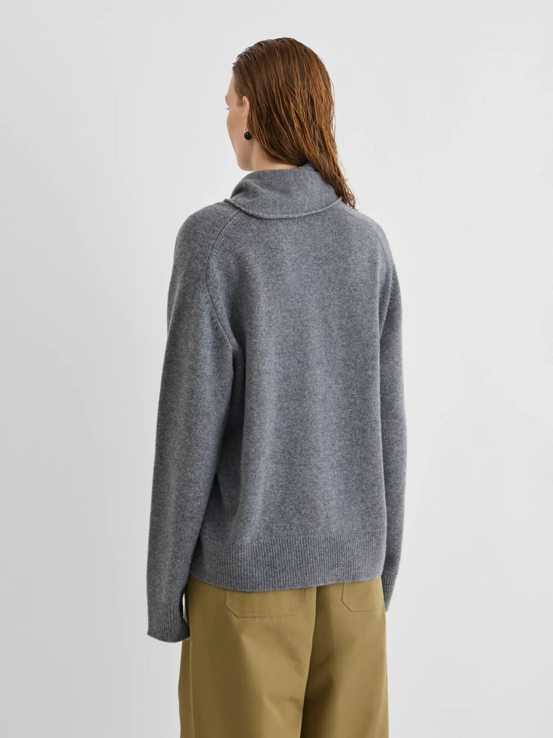Roukate L/S V-Neck Knit/1 - Dark Grey Melange