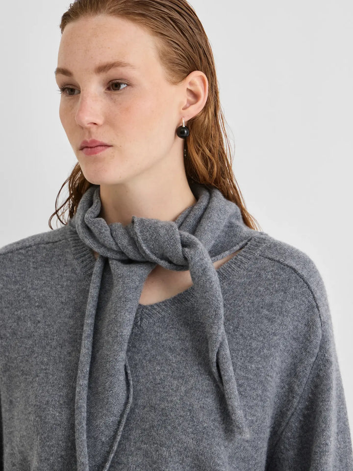 Roukate L/S V-Neck Knit/1 - Dark Grey Melange