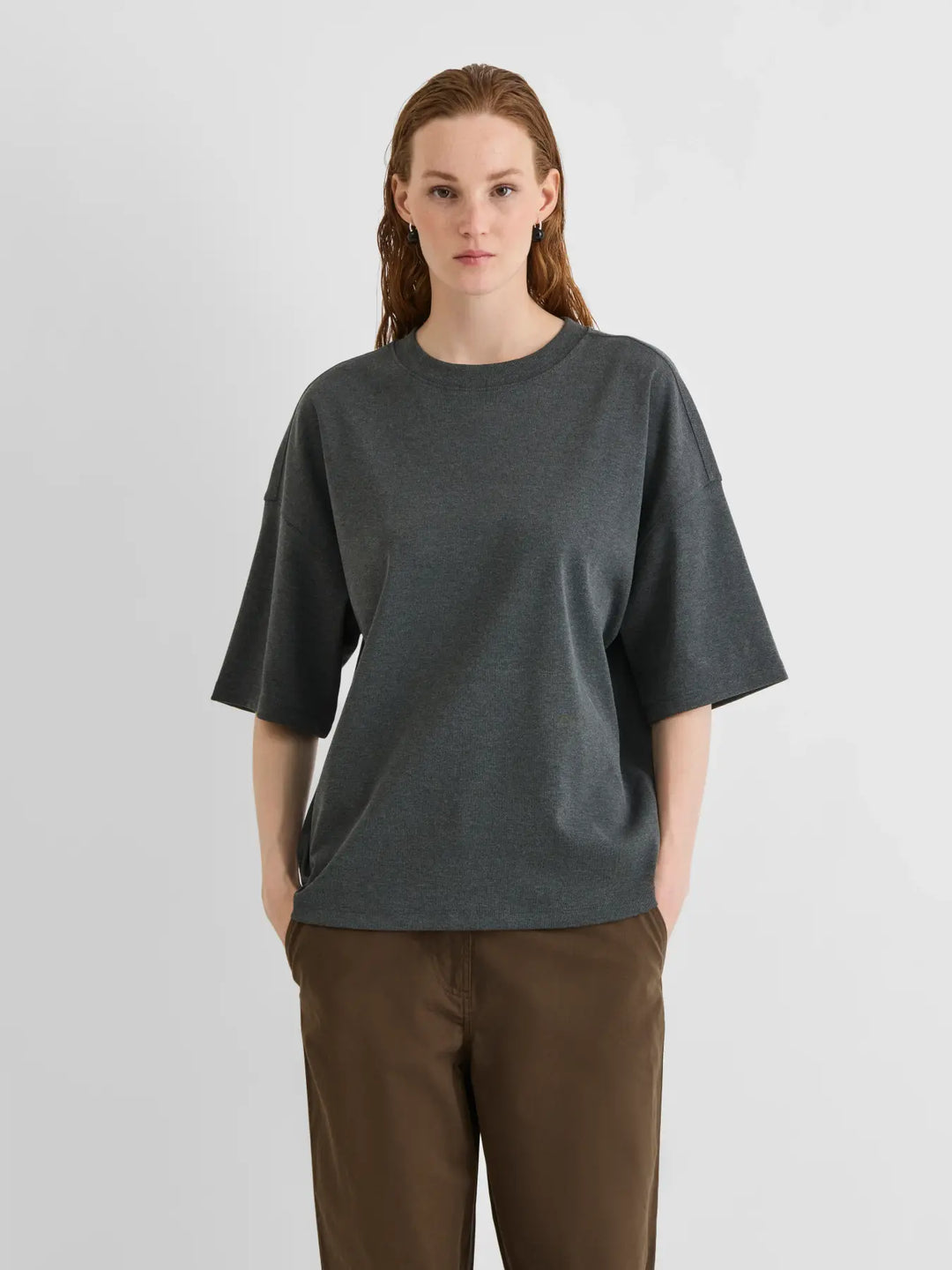 Rounanna Mia Oversized 2/4 O-Neck Tee - Dark Grey Melange