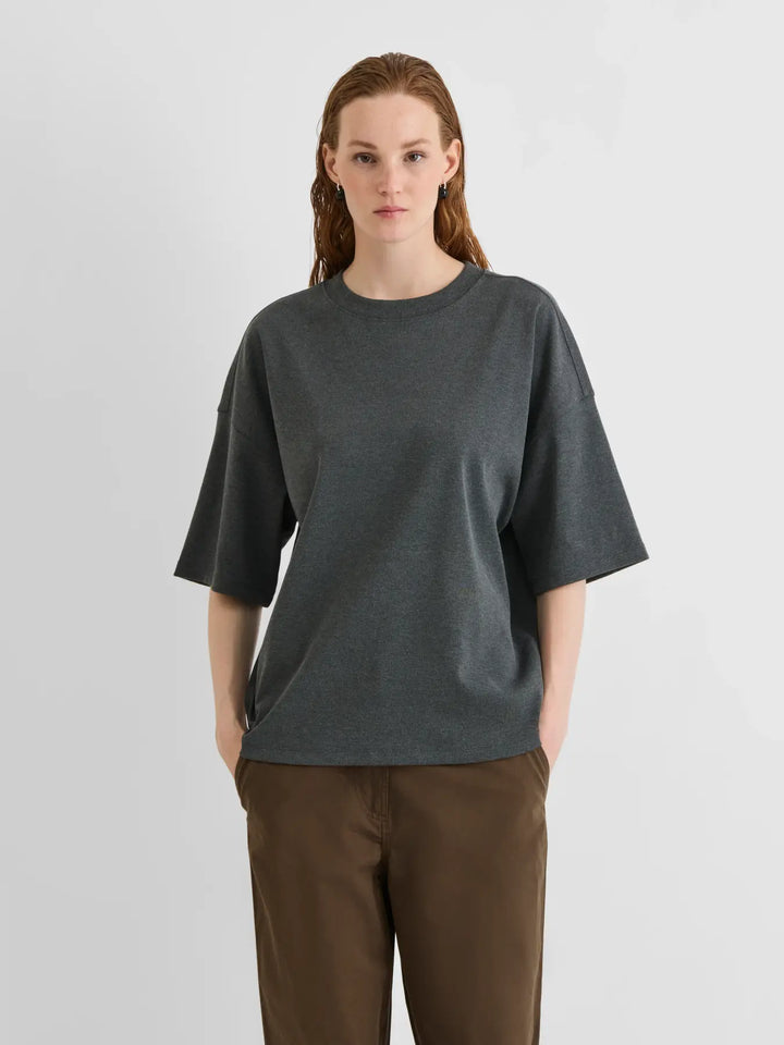Rounanna Mia Oversized 2/4 O-Neck Tee - Dark Grey Melange