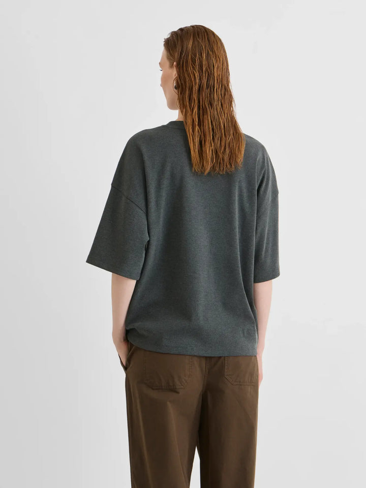 Rounanna Mia Oversized 2/4 O-Neck Tee - Dark Grey Melange
