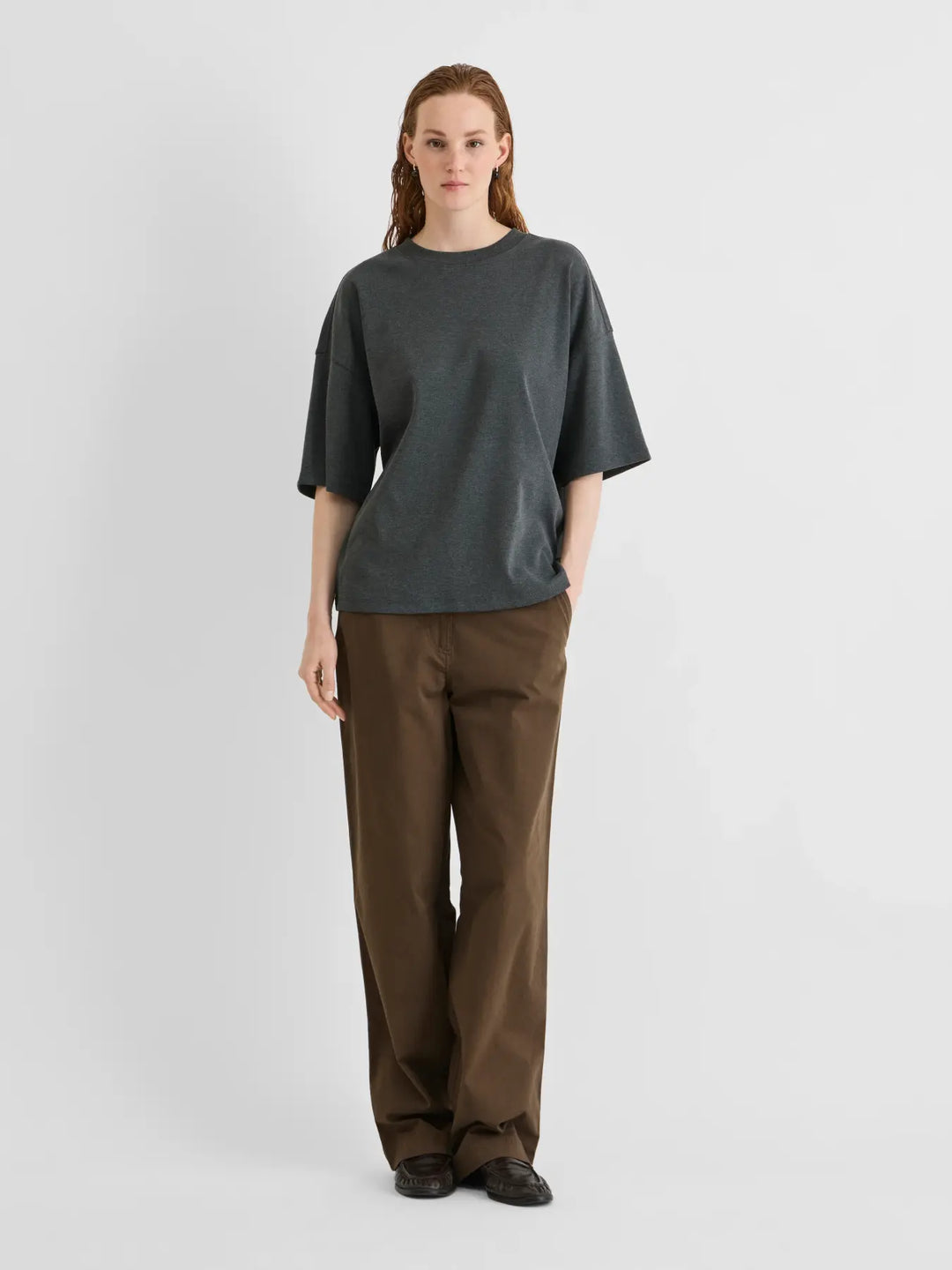 Rounanna Mia Oversized 2/4 O-Neck Tee - Dark Grey Melange