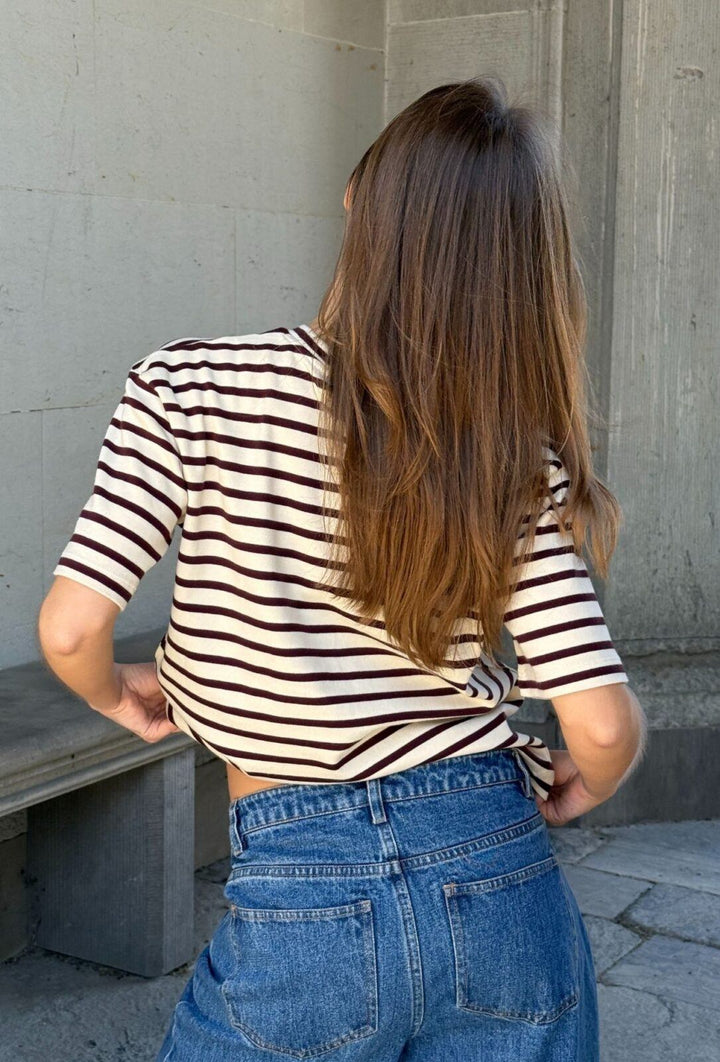 Mejse Stripe t-shirt - Off white/bordeaux