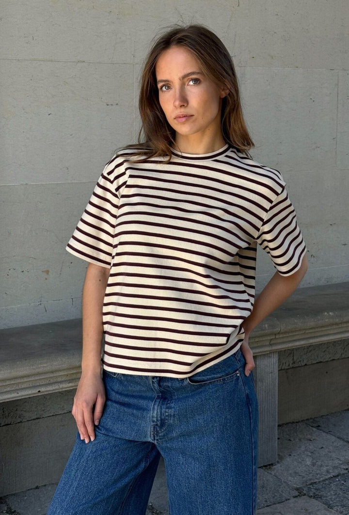 Mejse Stripe t-shirt - Off white/bordeaux