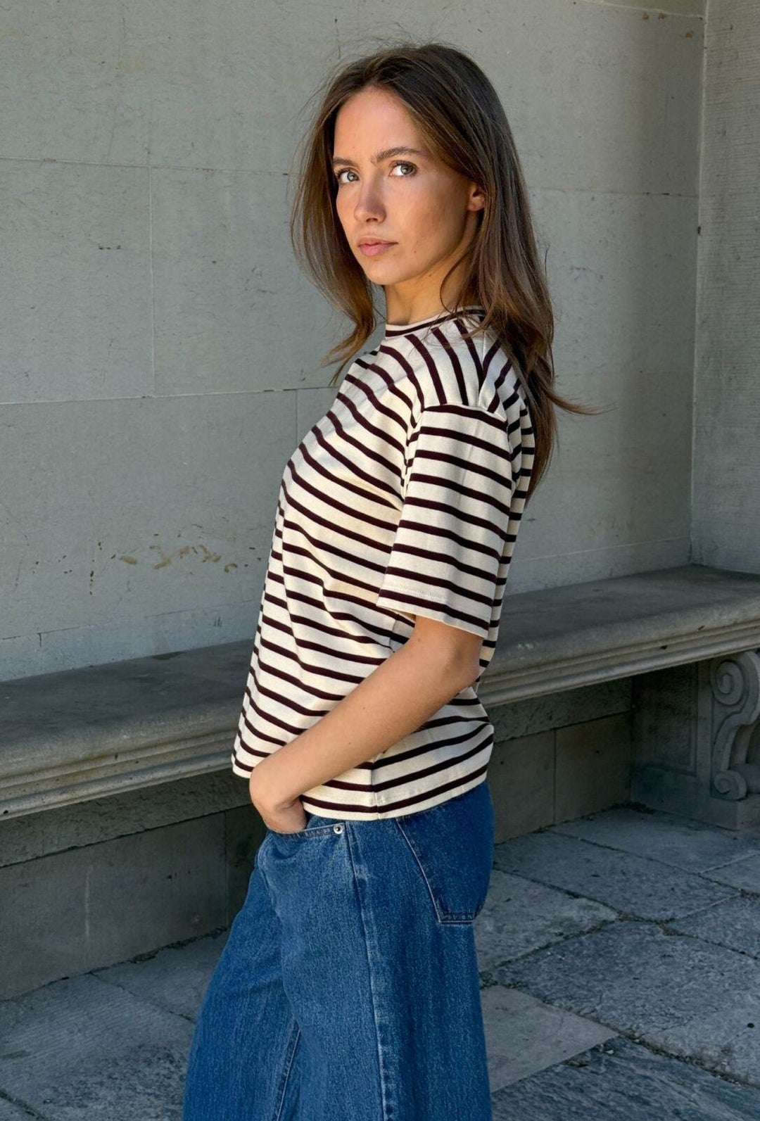 Mejse Stripe t-shirt - Off white/bordeaux