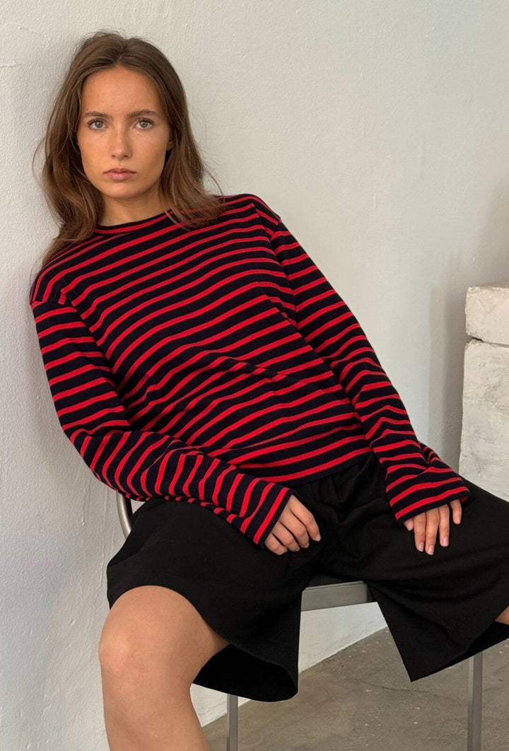 Nete O-Neck Tee - Stripe Navy/Red