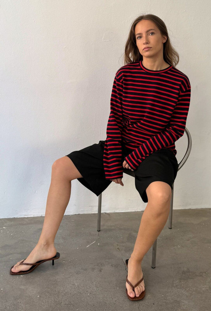 Nete O-Neck Tee - Stripe Navy/Red