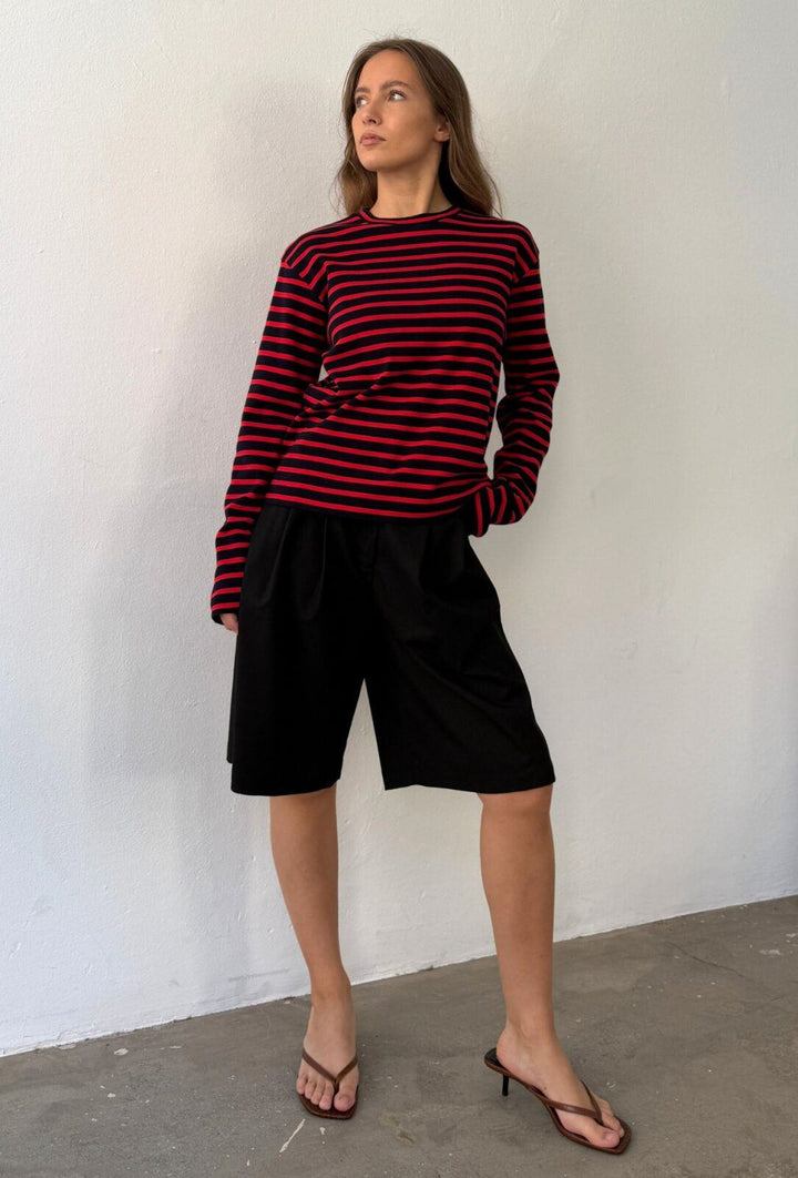 Nete O-Neck Tee - Stripe Navy/Red