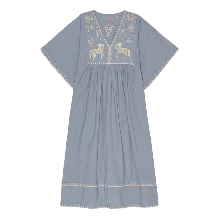 Polly Embroidery Dress 3/4 Sleeve - Sea